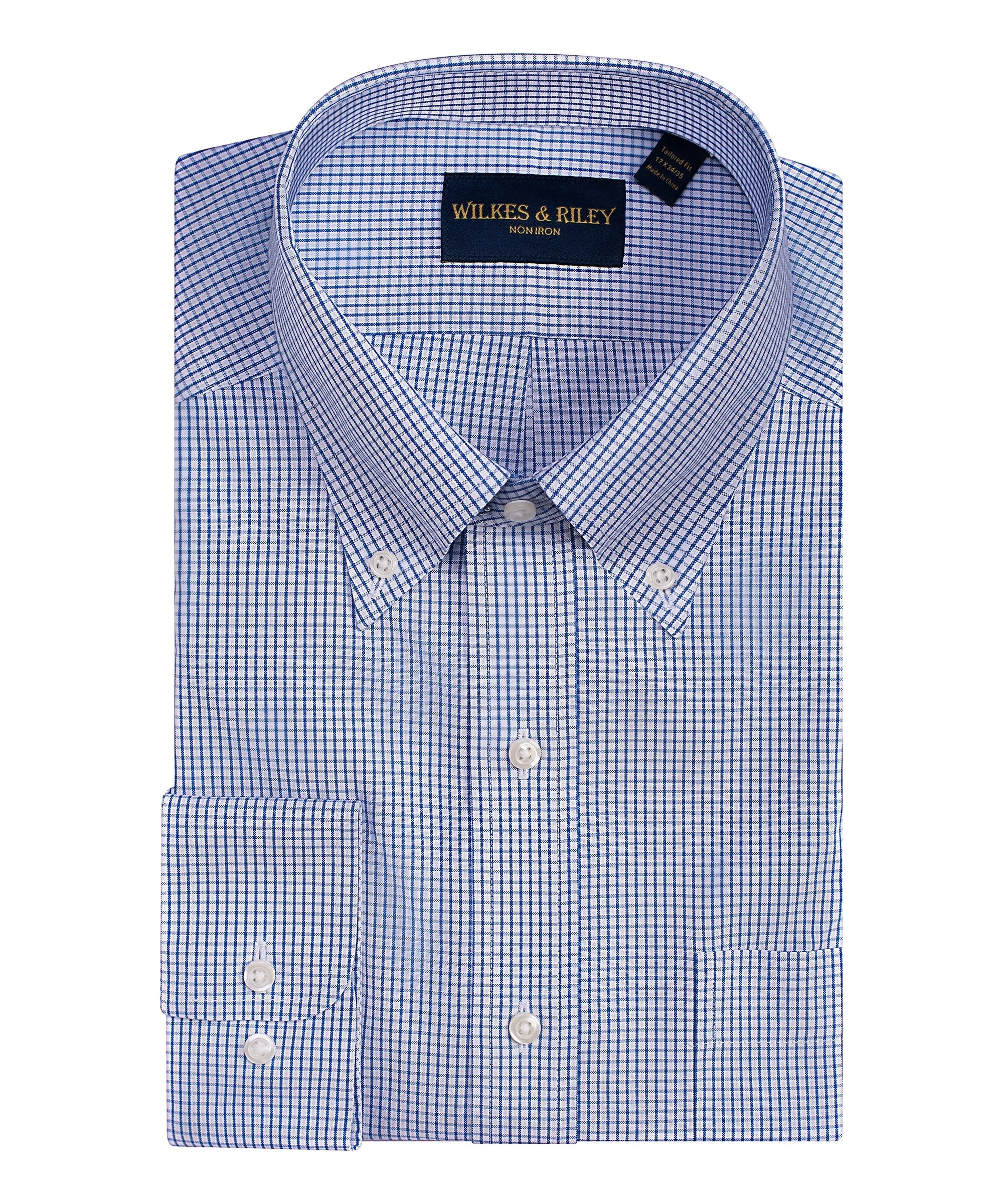 Classic Fit Blue graph Check Button-Down Collar Non-Iron Pinpoint Oxford Dress Shirt