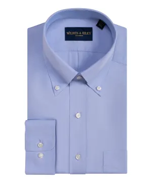 Classic Fit Blue Solid Button-Down Collar Non-Iron Pinpoint Oxford Dress Shirt
