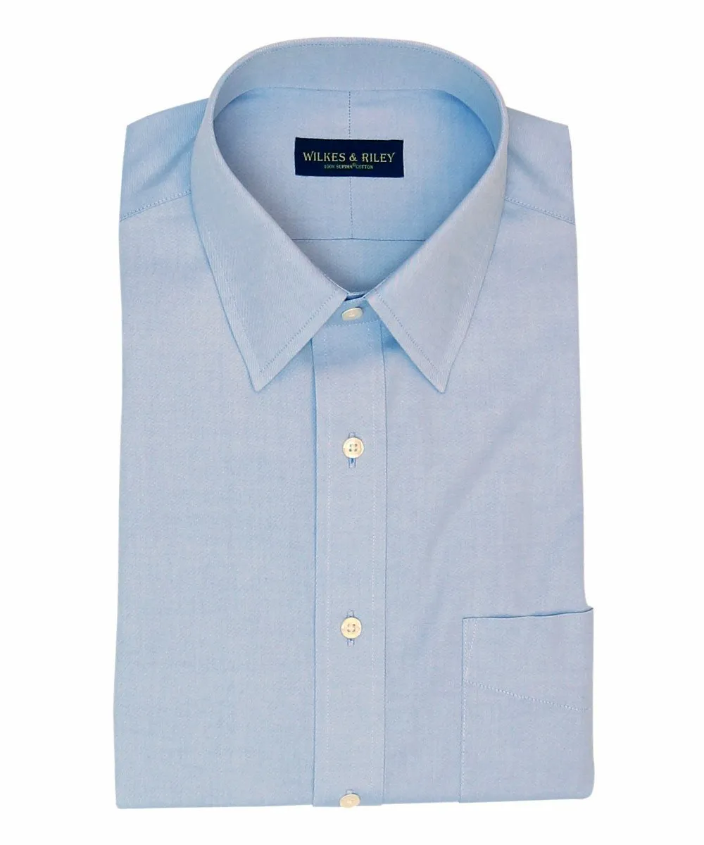 Classic Fit Blue Solid Point Collar Non-Iron Pinpoint Oxford Dress Shirt