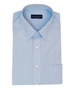 Classic Fit Blue Solid Point Collar Non-Iron Pinpoint Oxford Dress Shirt