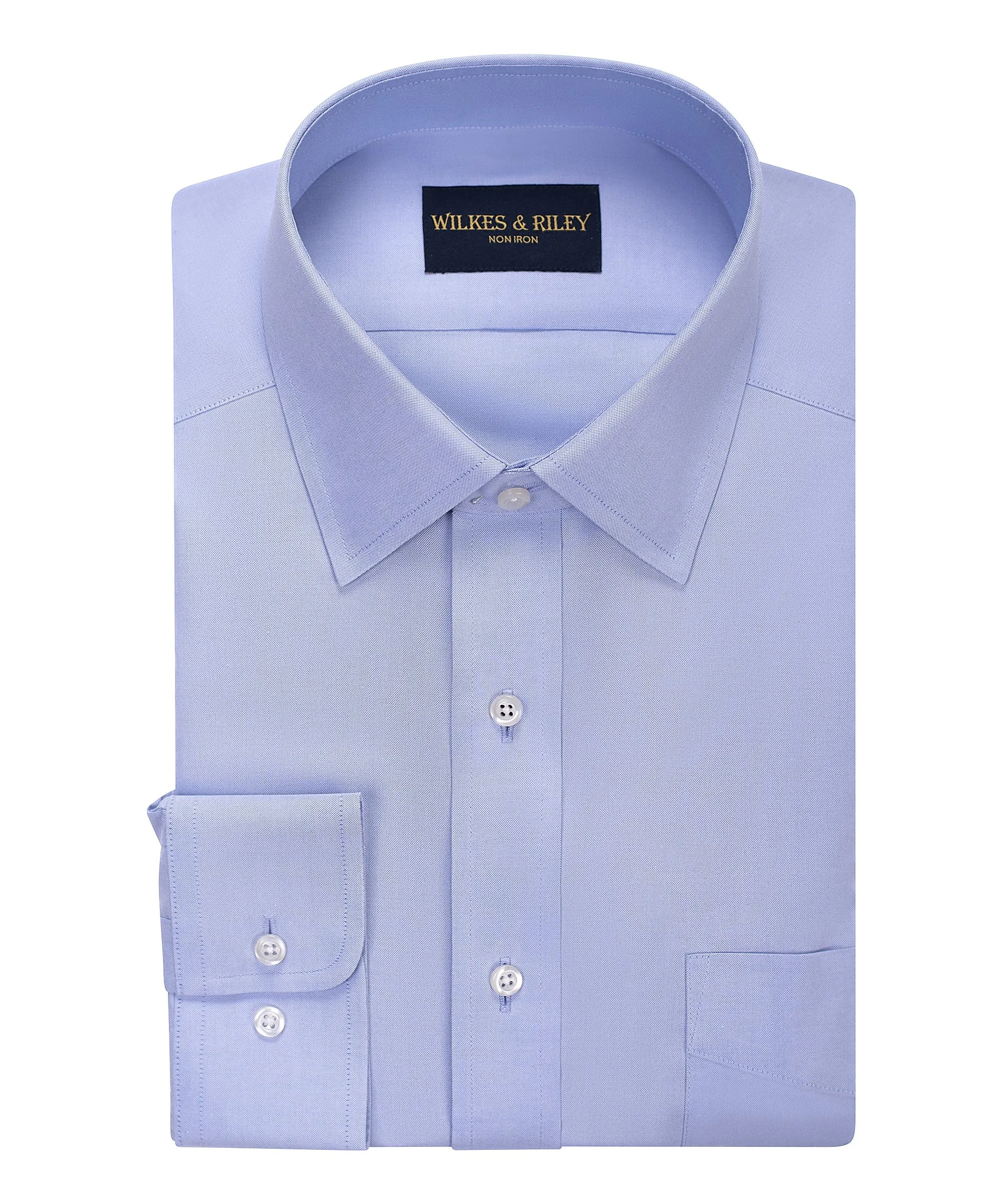 Classic Fit Blue Solid Spread Collar Non-Iron Pinpoint Oxford Dress Shirt