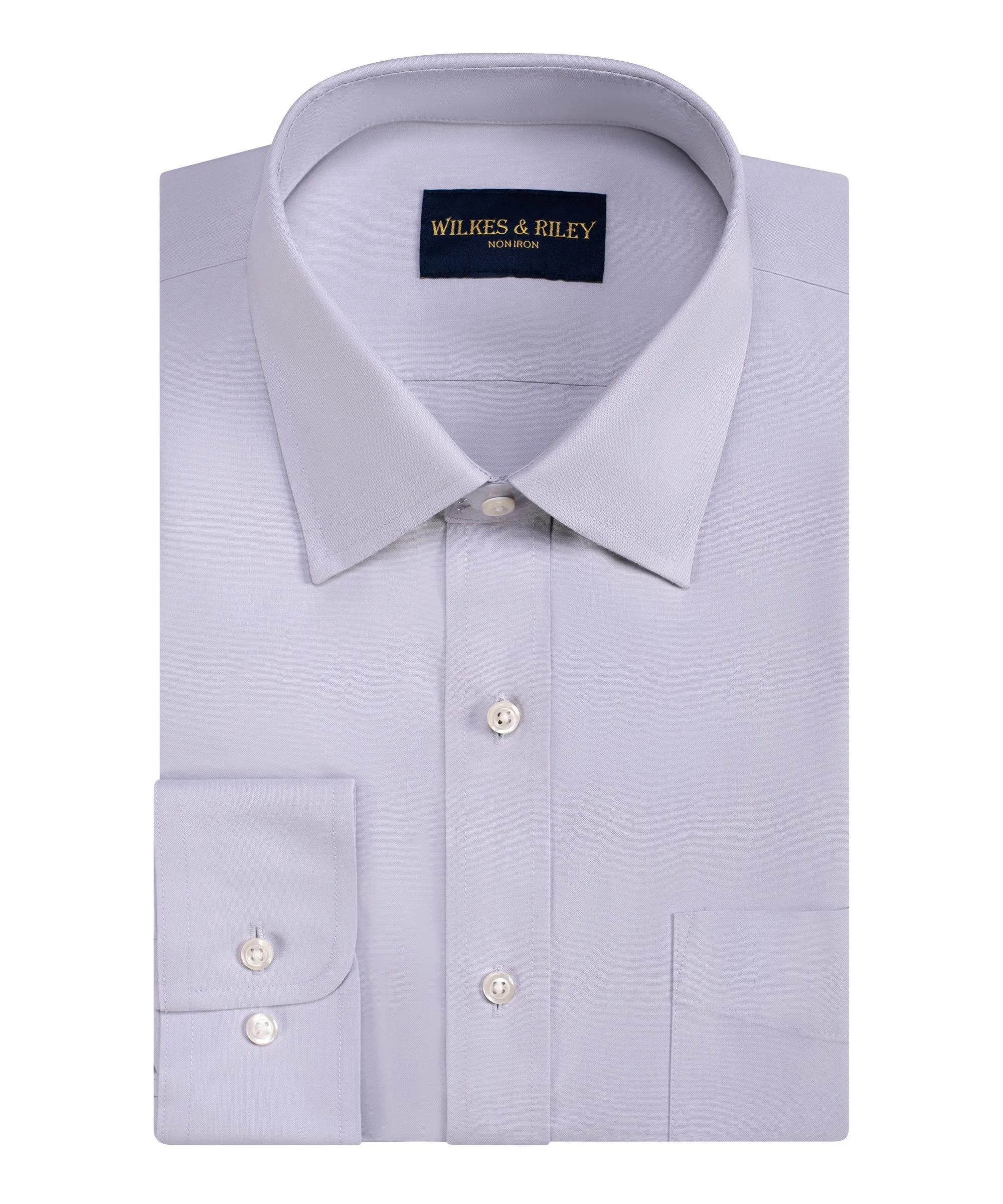 Classic Fit Grey Spread Collar Non-Iron Pinpoint Oxford Dress Shirt
