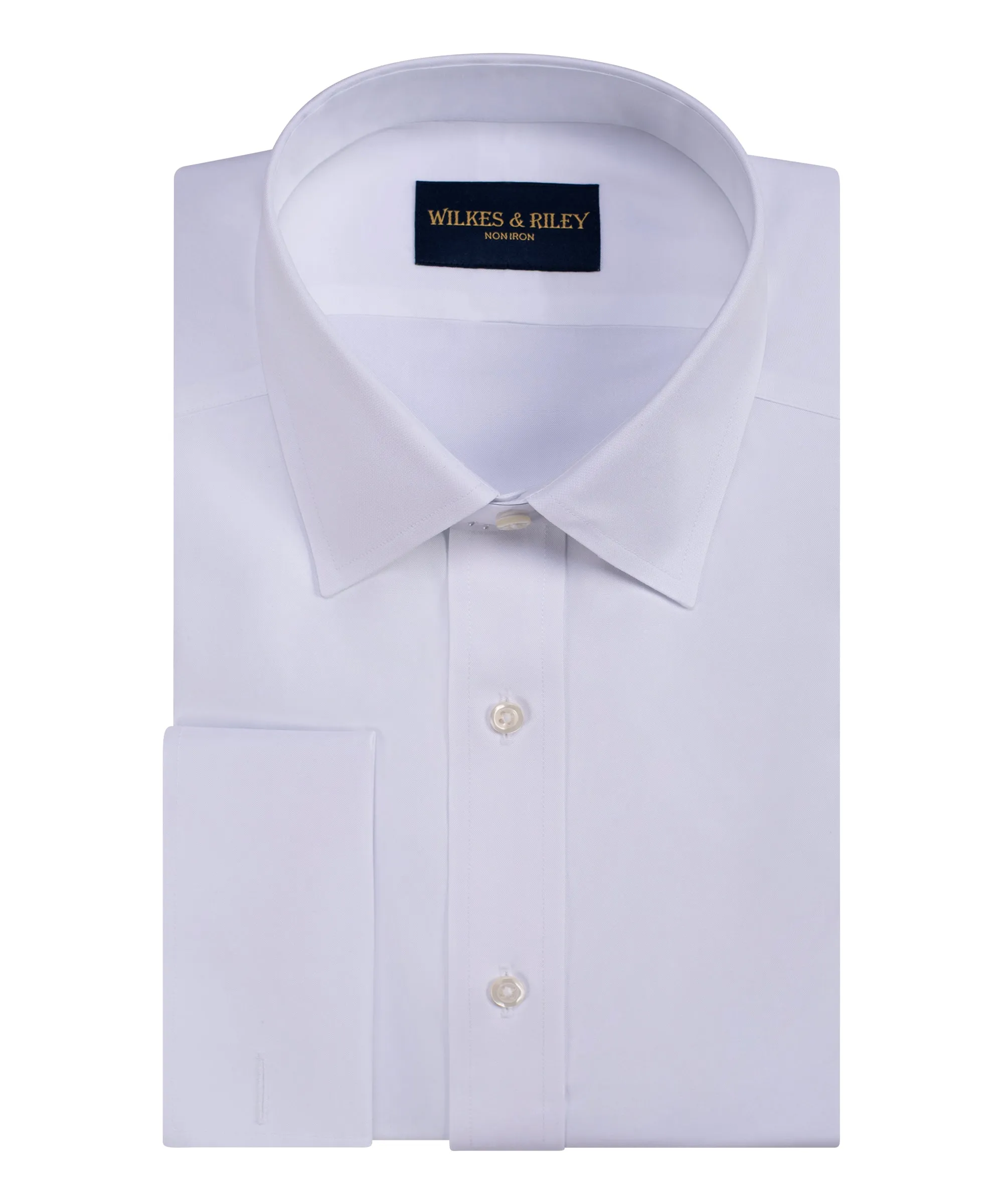 Classic Fit White Spread Collar French Cuff Non-Iron Pinpoint Oxford Dress Shirt