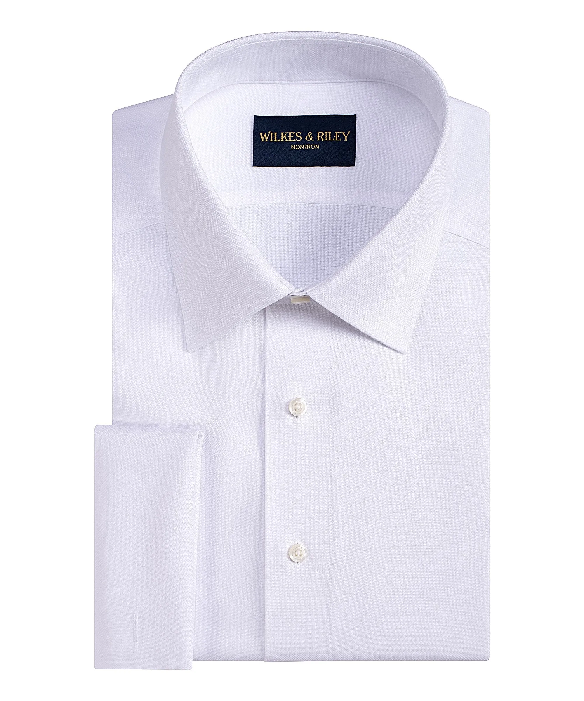 Classic Fit White Spread Collar French Cuff Non-Iron Queens Oxford Dress Shirt