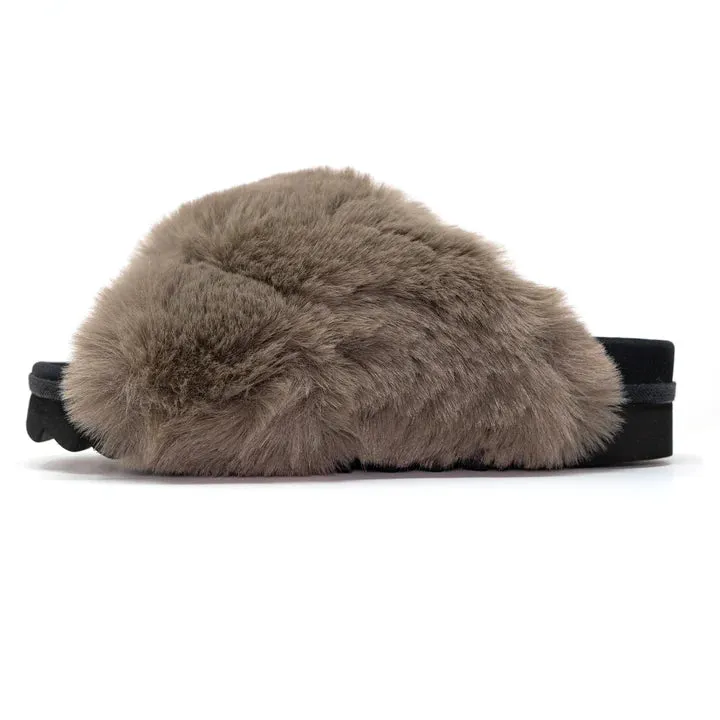 CLOUD SLIPPERS WITH FAUX FUR - KHAKI