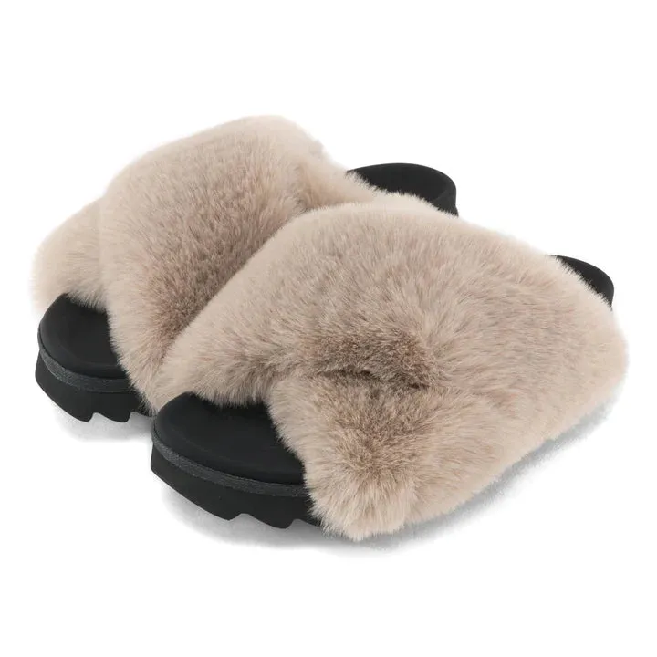 CLOUD SLIPPERS WITH FAUX FUR - NUDE