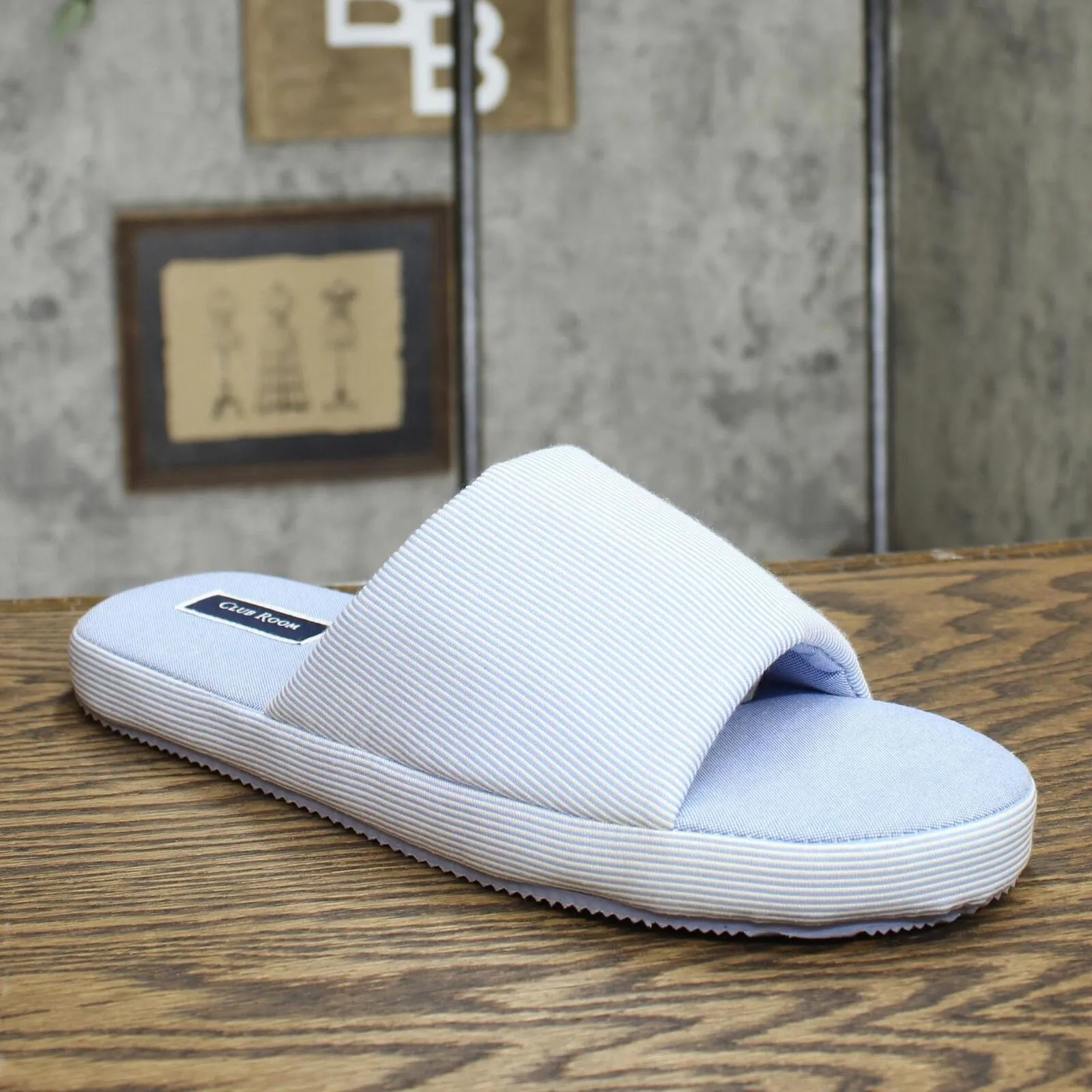 Club Room Men's Cushioned Bed Slides 100152616 Blue Pinstripe L