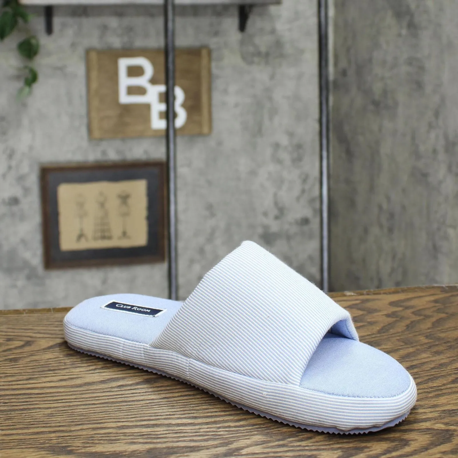 Club Room Men's Cushioned Bed Slides 100152616 Blue Pinstripe L