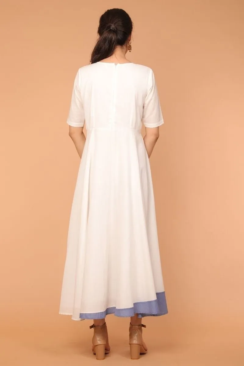 Cotton Maxi Dress in White and Oxford Blue Cotton