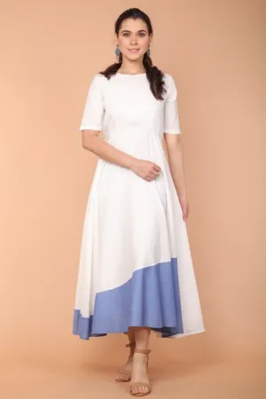 Cotton Maxi Dress in White and Oxford Blue Cotton