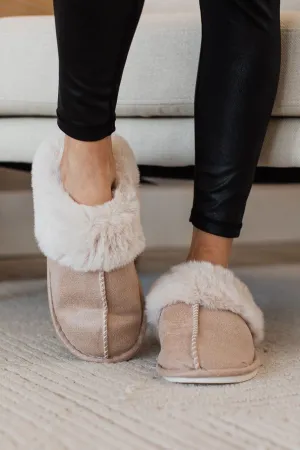 Cozy Mood Faux Fur Slippers- Light Taupe