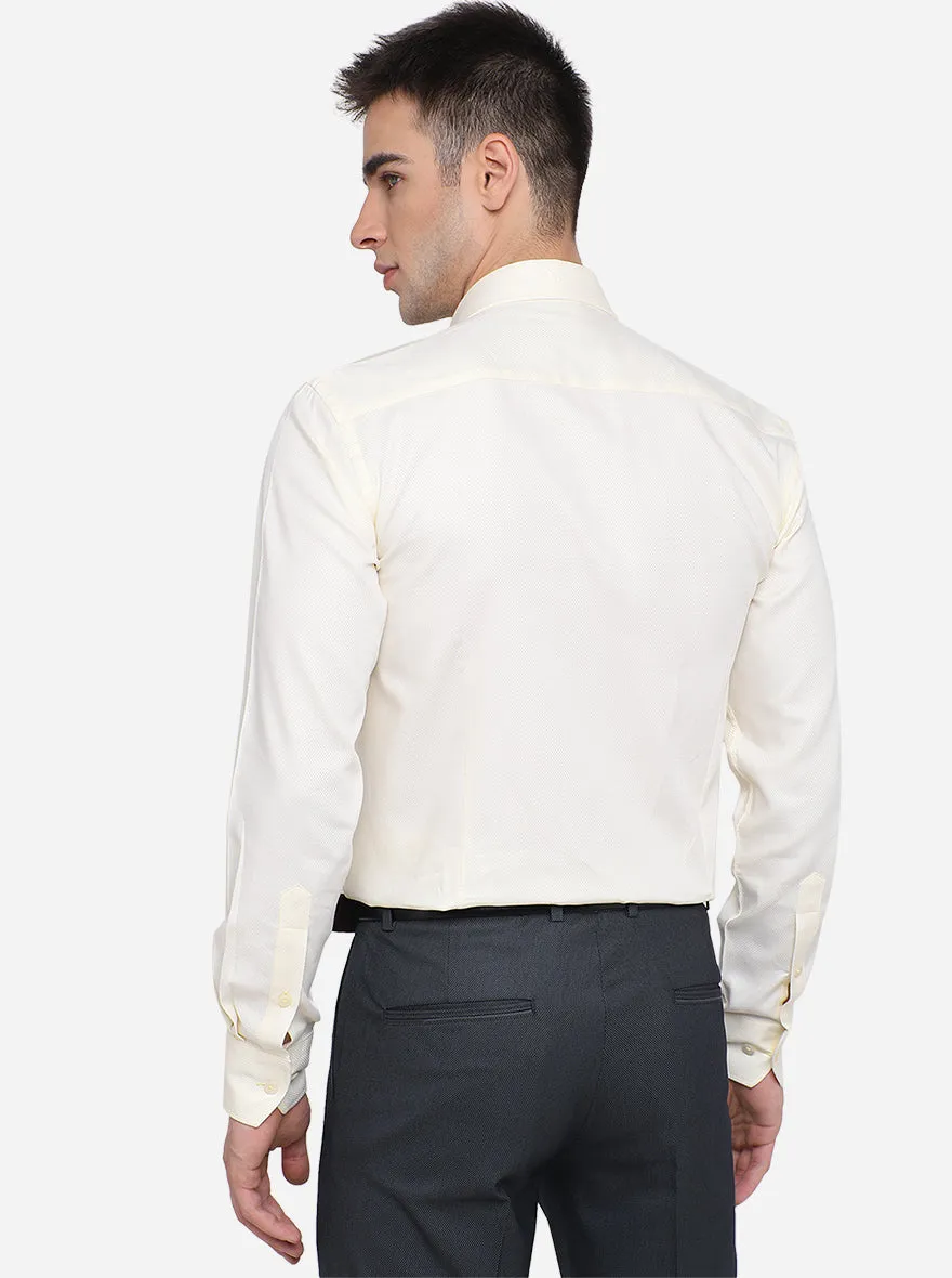 Cream Solid Slim Fit Formal Shirt | Metal