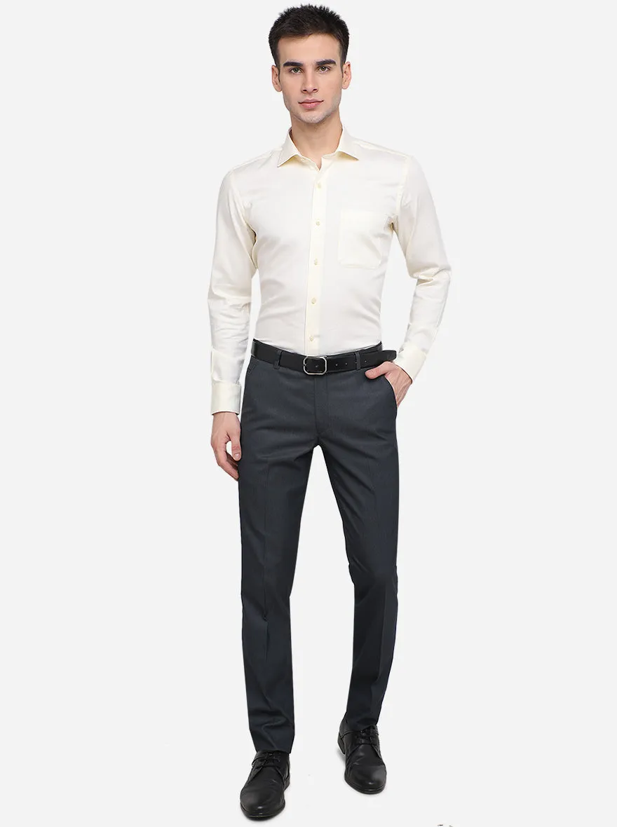 Cream Solid Slim Fit Formal Shirt | Metal