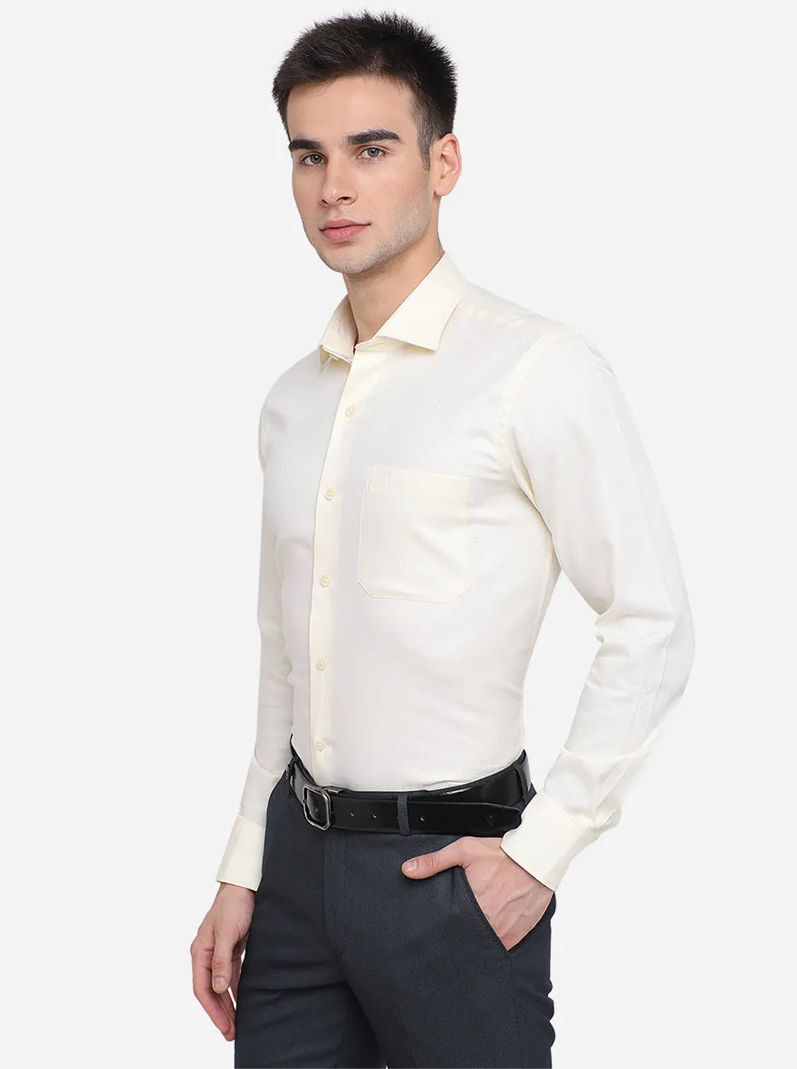 Cream Solid Slim Fit Formal Shirt | Metal