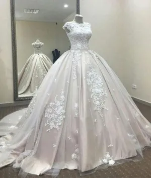 Custom made A line lace tulle long prom dress, ball gown