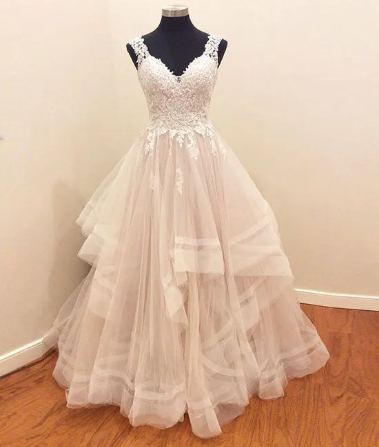 Custom made tulle lace long prom gown, lace evning dress