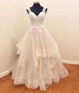 Custom made tulle lace long prom gown, lace evning dress