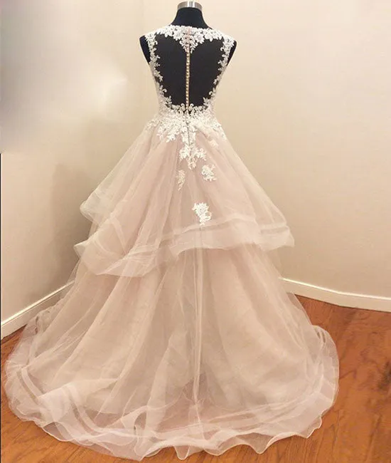Custom made tulle lace long prom gown, lace evning dress