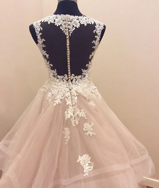 Custom made tulle lace long prom gown, lace evning dress