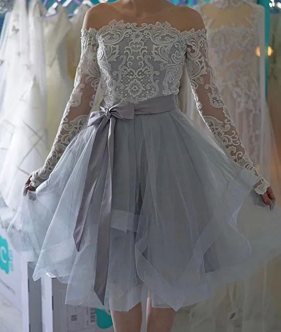 Cute gray lace short prom dress. cute gray homecoming dress