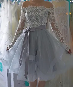 Cute gray lace short prom dress. cute gray homecoming dress