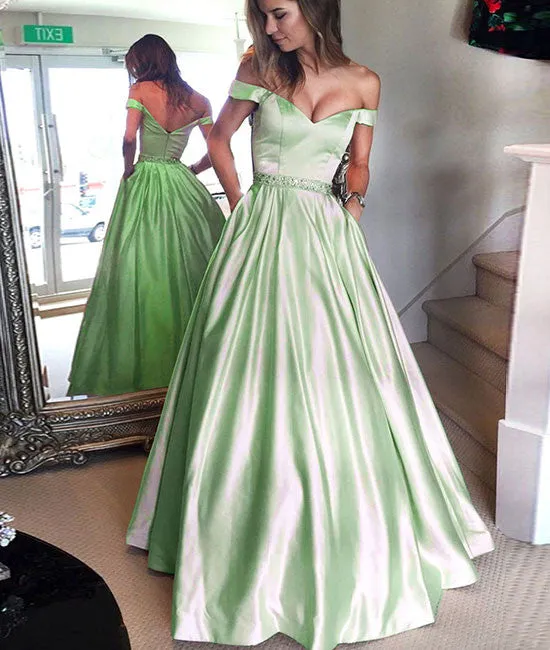 Cute off shoulder long prom dress, long formal dress