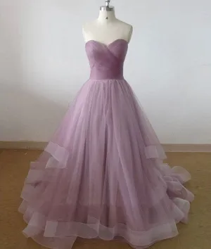 Cute sweetheart tulle long prom dress, evening dress