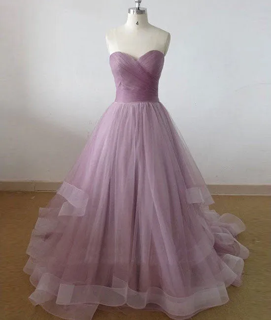 Cute sweetheart tulle long prom dress, evening dress