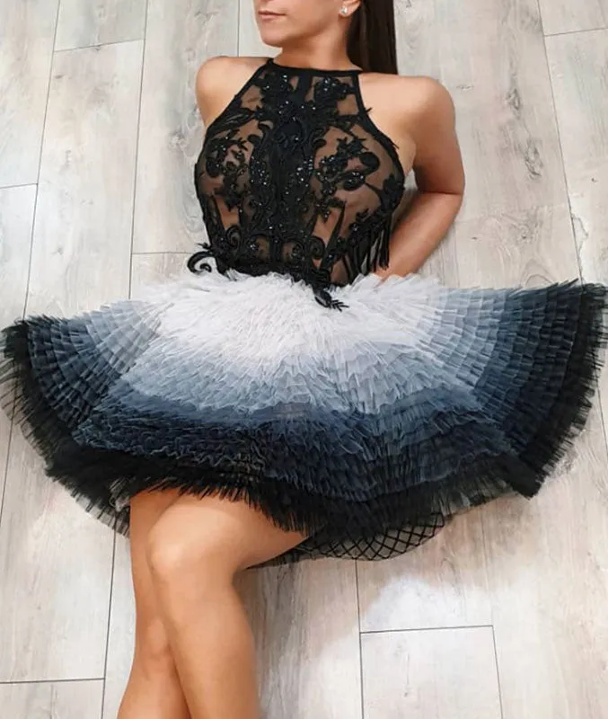 Cute tulle lace short prom dress, cute homecoming dress