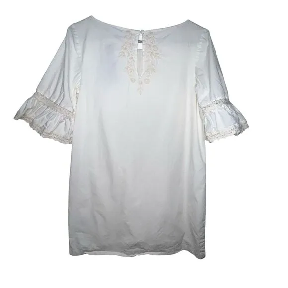 Cynthia Steffe White Floral Embroidered‎ Bell Short Sleeves Tunic Dress Size 6