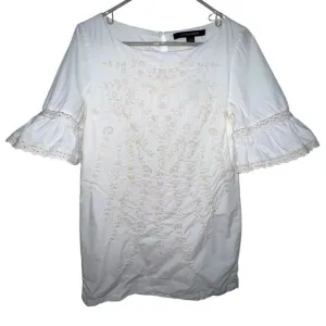 Cynthia Steffe White Floral Embroidered‎ Bell Short Sleeves Tunic Dress Size 6