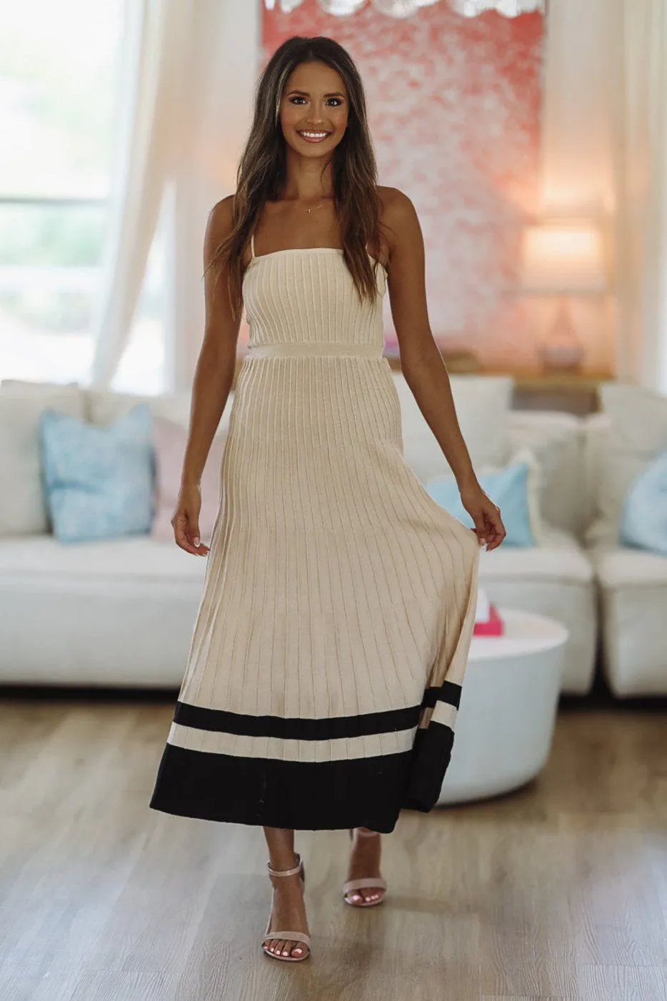 Daily Stroll Midi Dress - Khaki And Black
