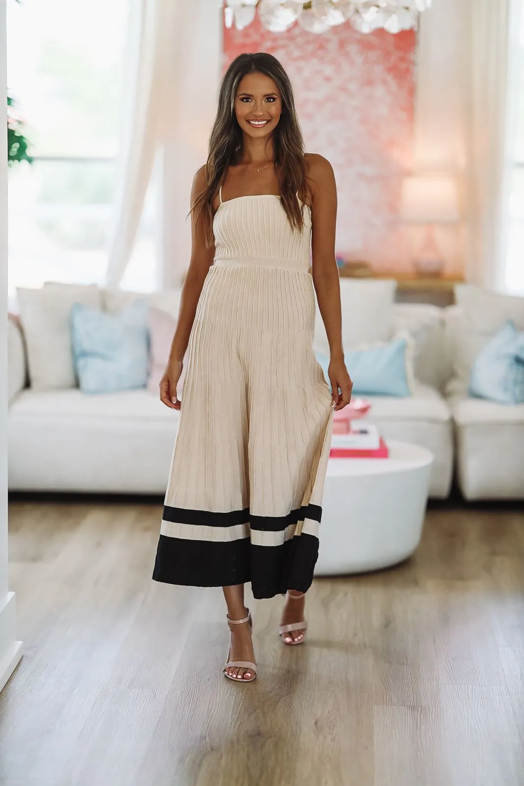 Daily Stroll Midi Dress - Khaki And Black