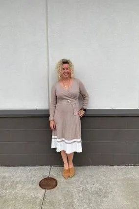 Dallas Waist Belt Pleated Sweater Dress