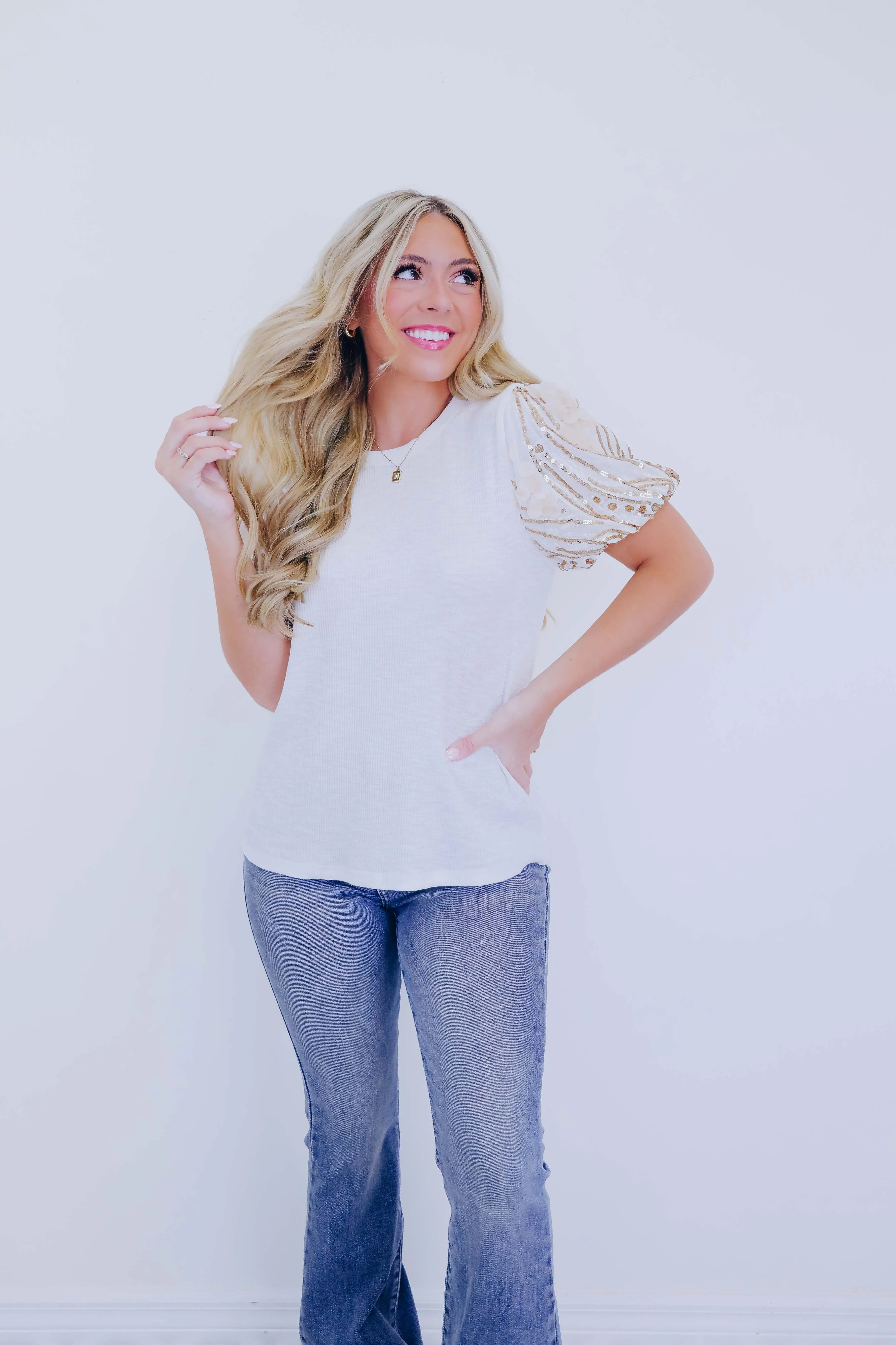 Darci Disc Sequin Puff Sleeve Top - 4 Colors