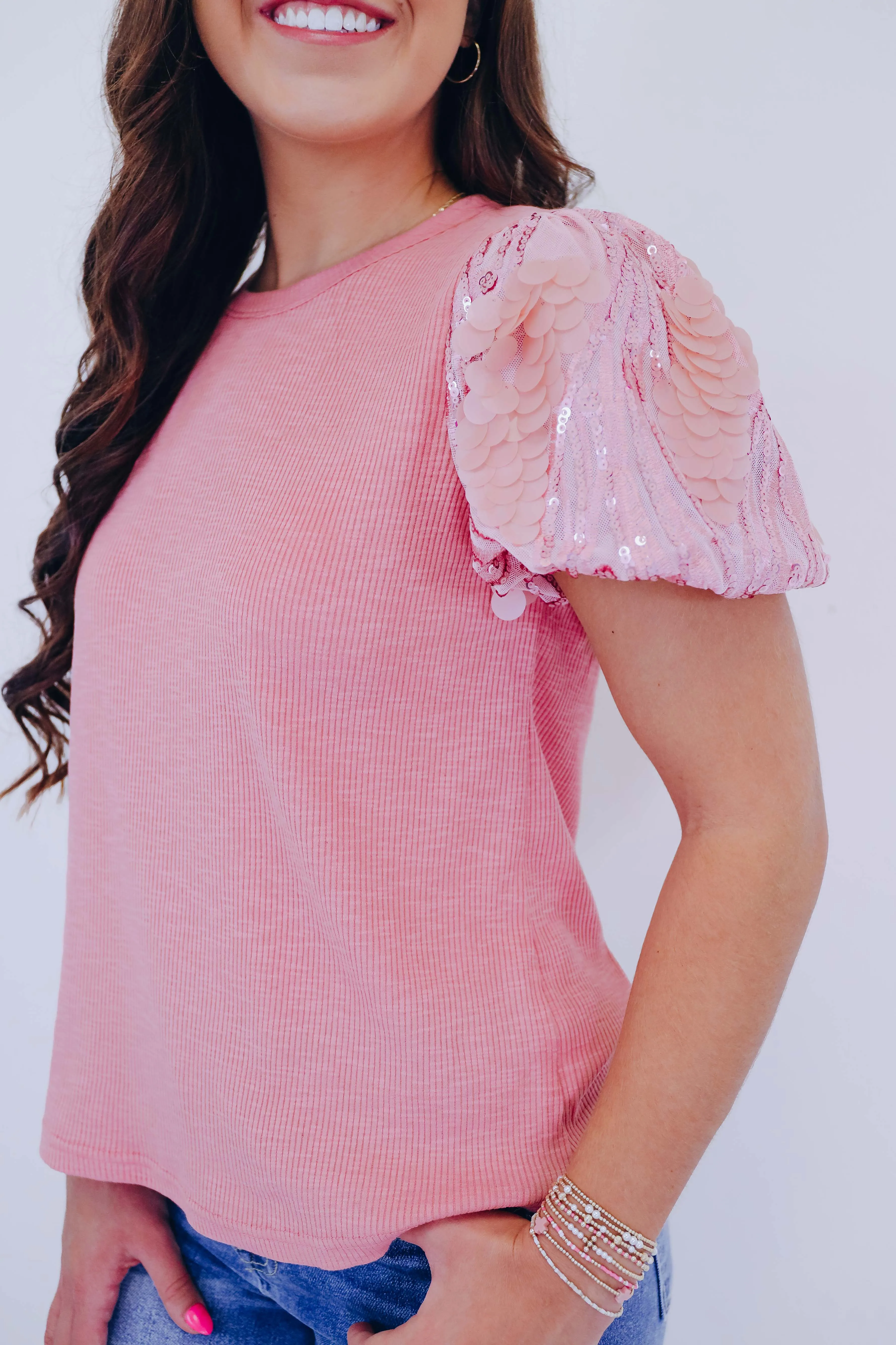 Darci Disc Sequin Puff Sleeve Top - 4 Colors