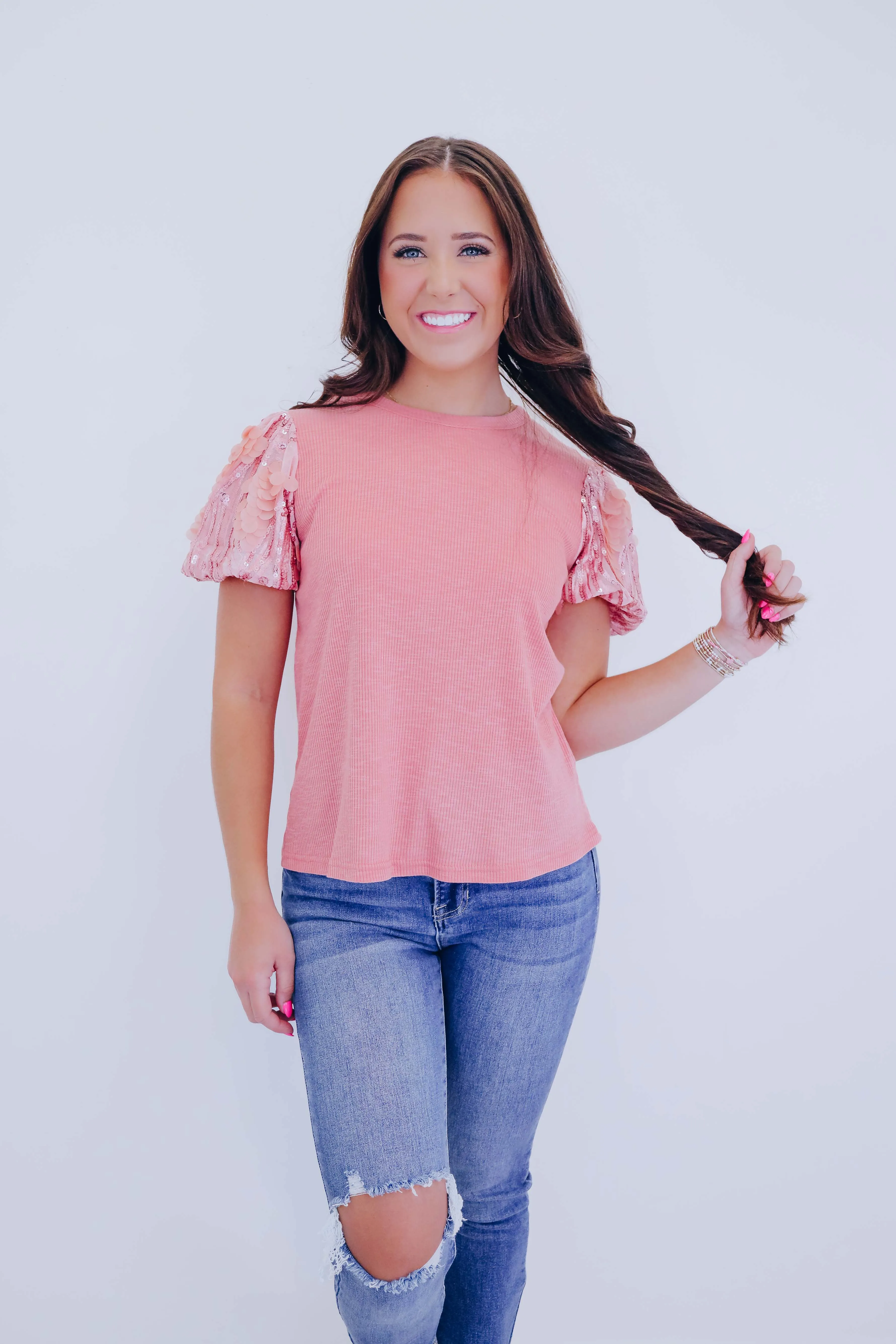 Darci Disc Sequin Puff Sleeve Top - 4 Colors