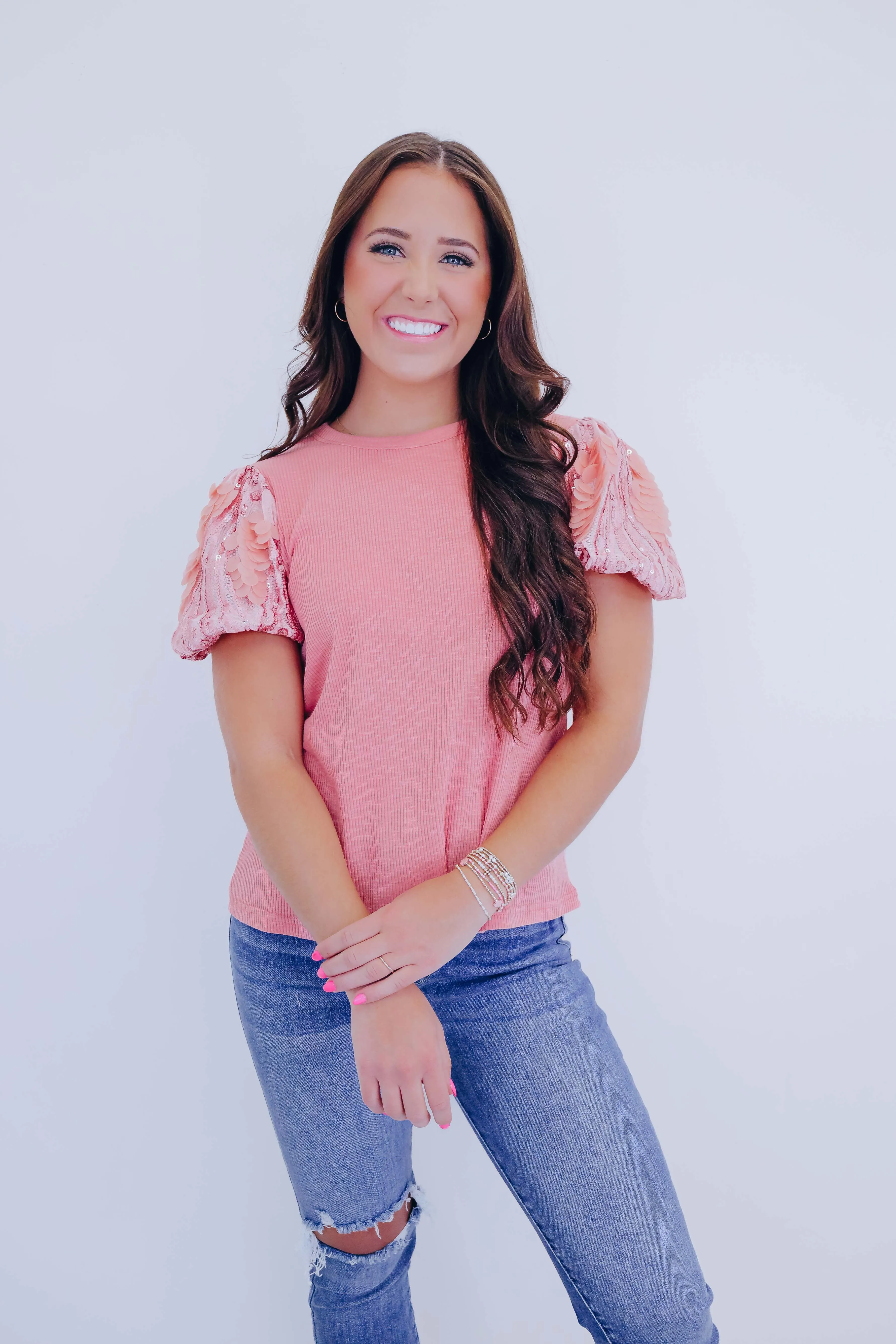 Darci Disc Sequin Puff Sleeve Top - 4 Colors