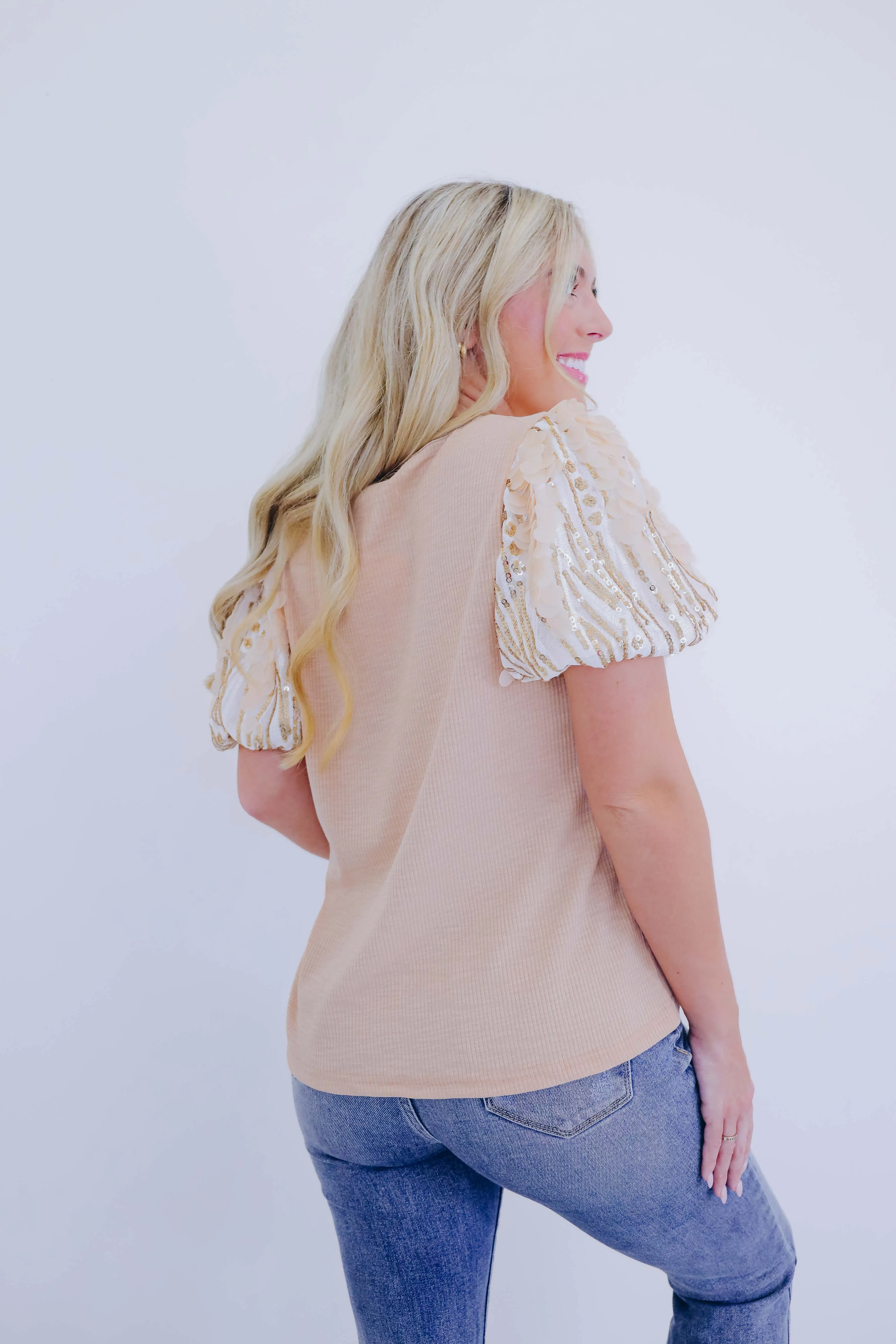 Darci Disc Sequin Puff Sleeve Top - 4 Colors