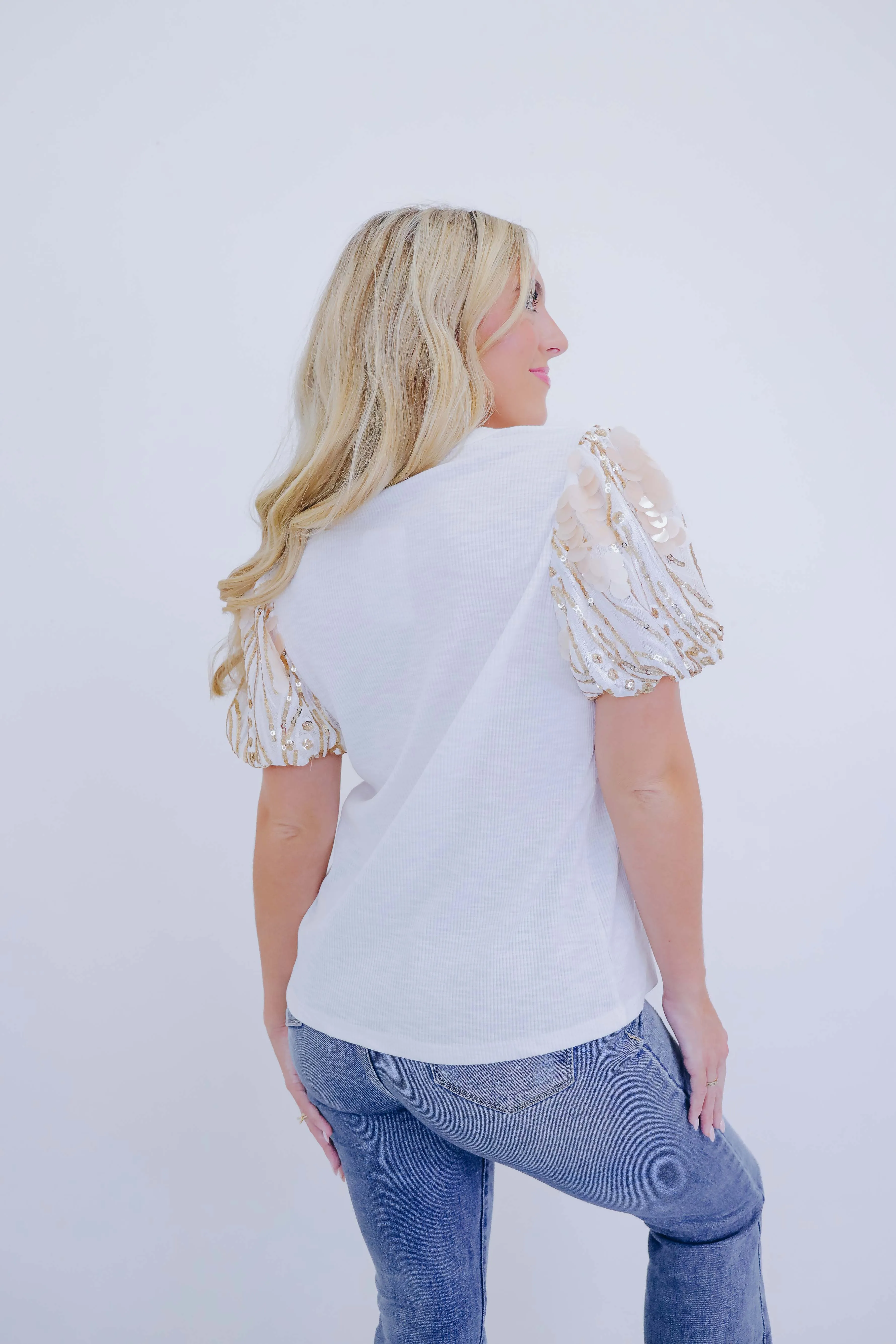 Darci Disc Sequin Puff Sleeve Top - 4 Colors
