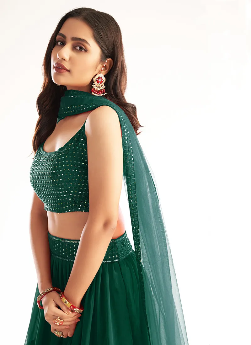 Dark Green Sequence Georgette Lehenga Choli