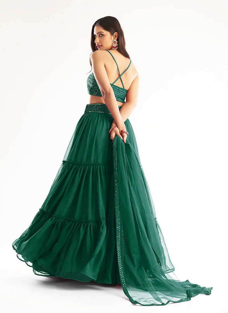 Dark Green Sequence Georgette Lehenga Choli