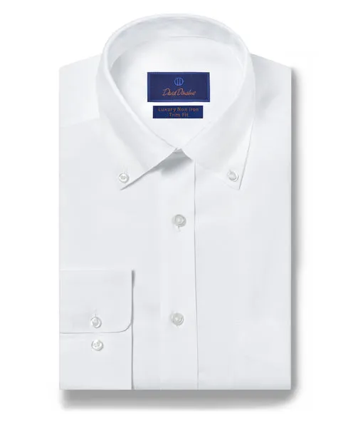 David Donahue - White Pinpoint Oxford Non-Iron Dress Shirt Barrel Cuff  Trim Fit  - White