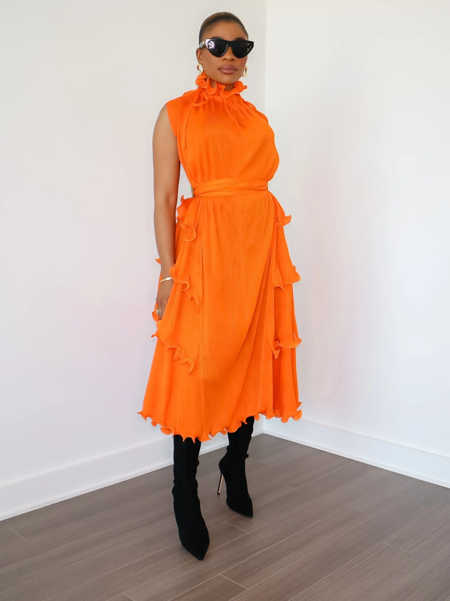 Denise Ruffle Dress (White) (Sample)
