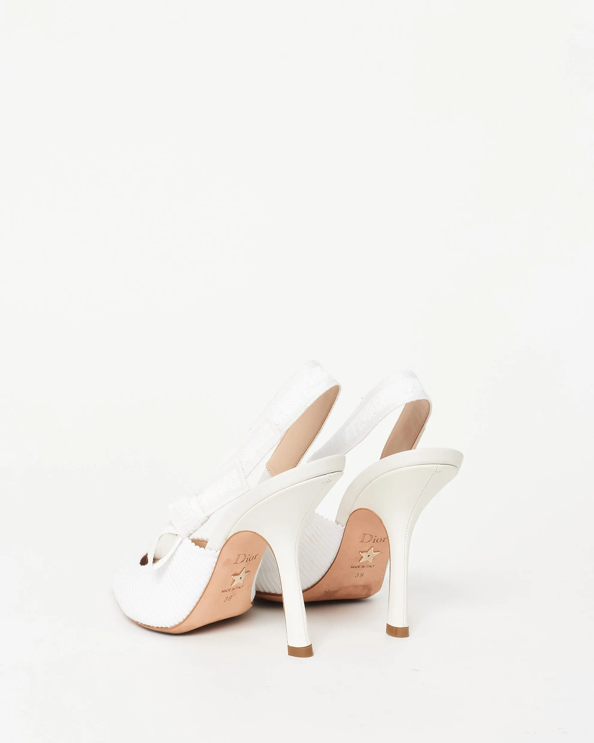 Dior White Embroidered Fabric J'Adior Slingback 10CM Pumps - 39