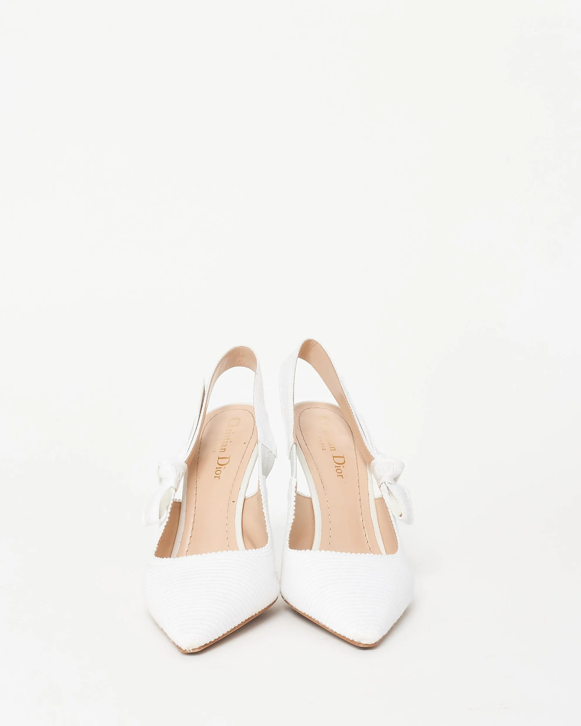 Dior White Embroidered Fabric J'Adior Slingback 10CM Pumps - 39