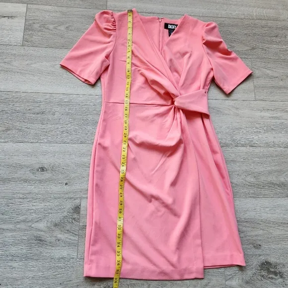 Dkny Coral Pink Dress Womens 10 Faux Wrap Side Knot V Neck Business Wedding Nwt