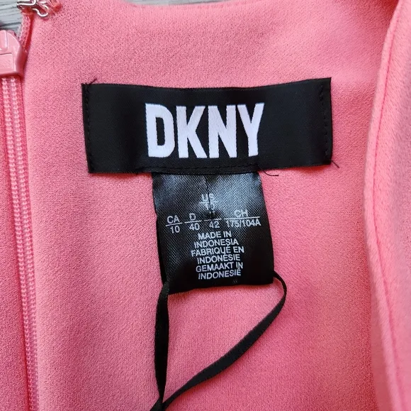 Dkny Coral Pink Dress Womens 10 Faux Wrap Side Knot V Neck Business Wedding Nwt