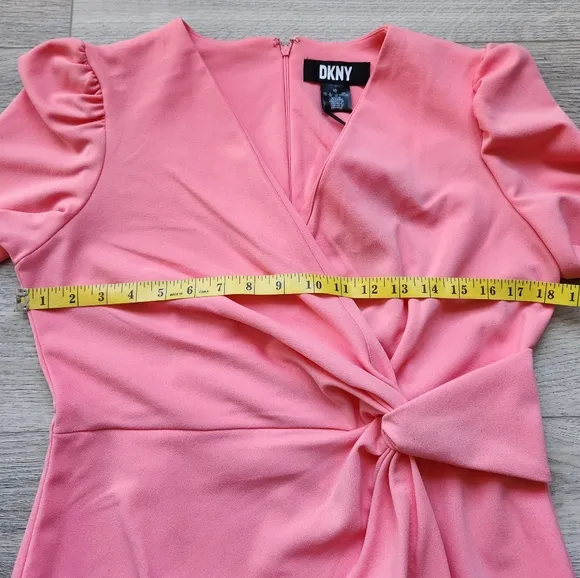 Dkny Coral Pink Dress Womens 10 Faux Wrap Side Knot V Neck Business Wedding Nwt