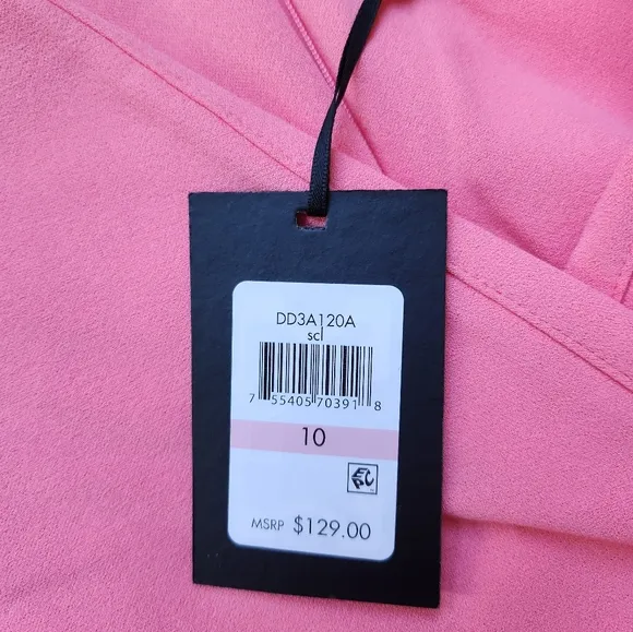 Dkny Coral Pink Dress Womens 10 Faux Wrap Side Knot V Neck Business Wedding Nwt